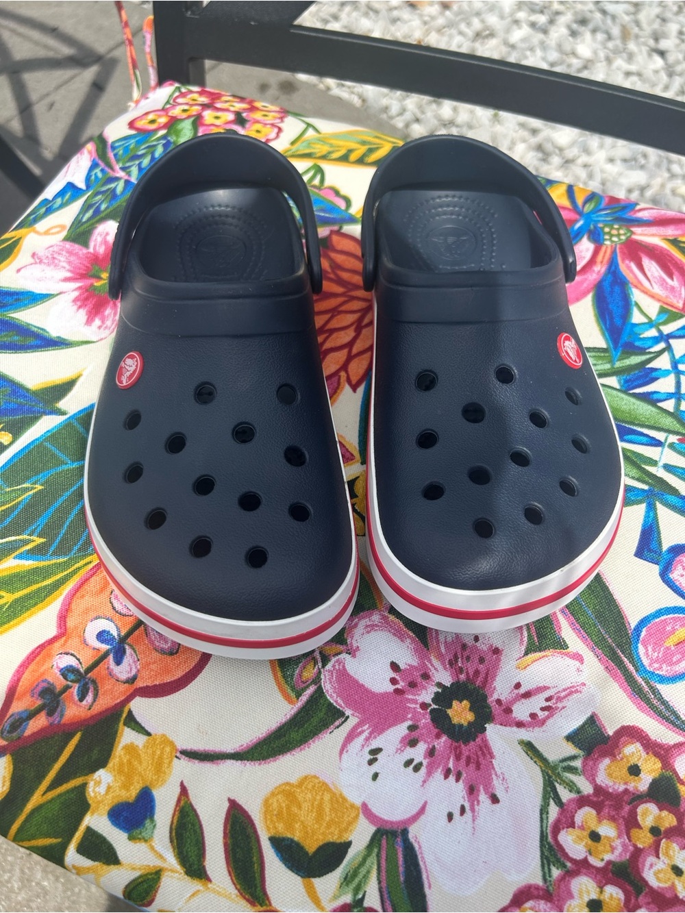 CROCS Navy Slip-On Clogs with Red & White Trim
